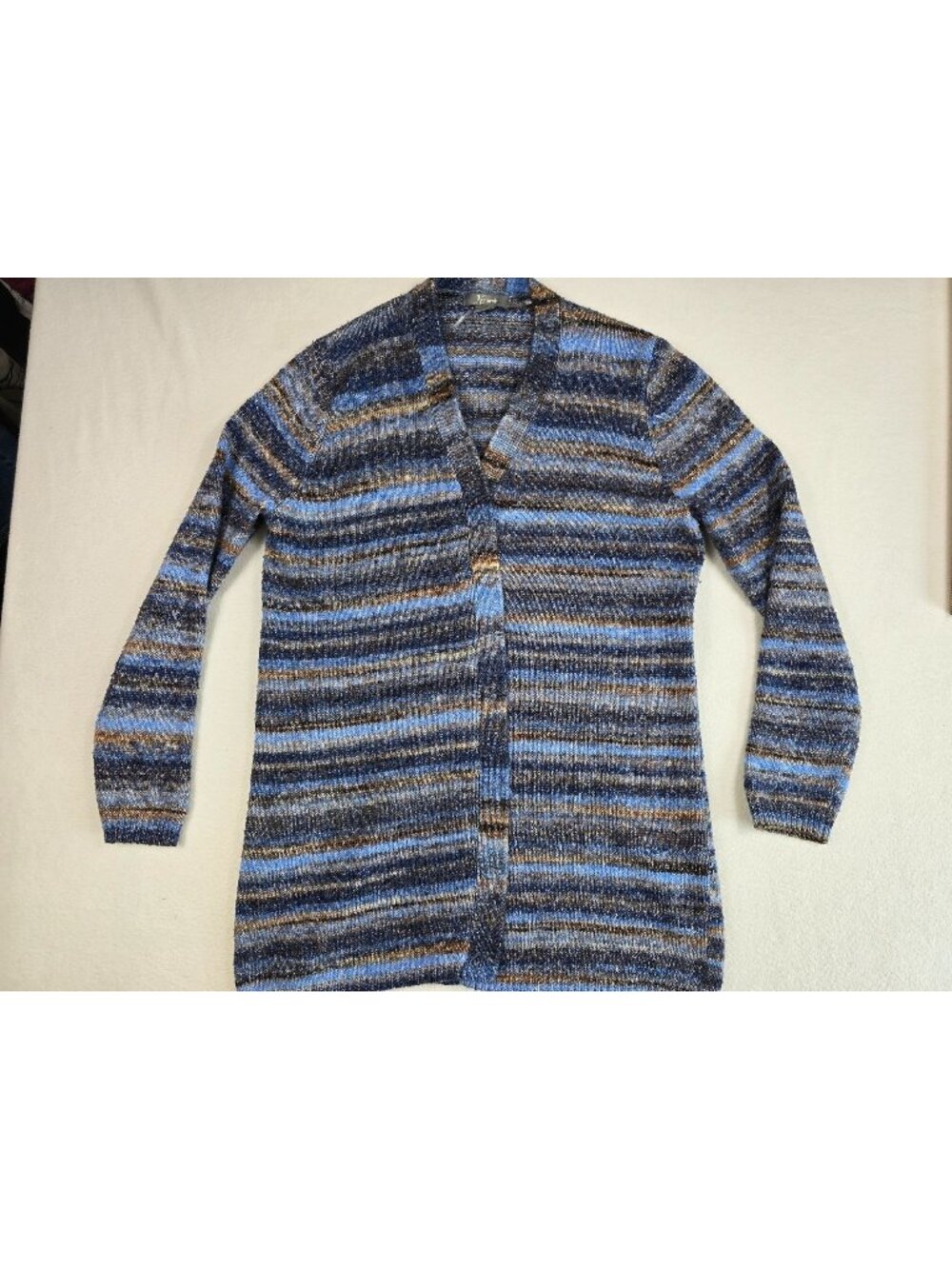 Natural Reflections Medium Striped Open Front Cardigan Sweater